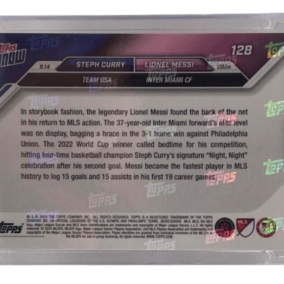 2024 Topps Now #128 Stephan Curry Lionel Messi Night Night Sealed & Encased - Picture 2 of 4